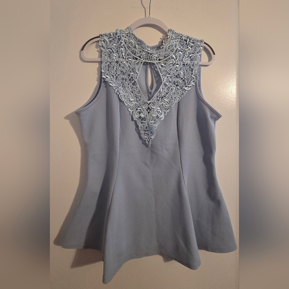 Janette Plus Lace-Accent Blue Blouse